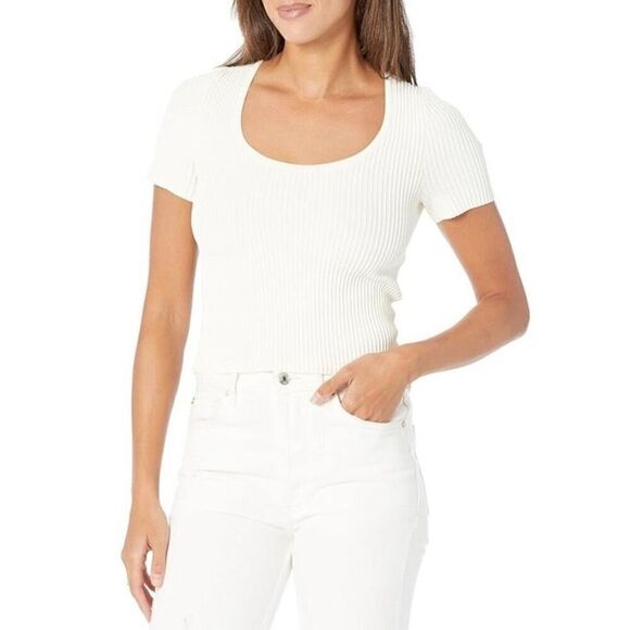Madewell Ribbed Ottoman Crop Sweater Tee in Bright Ivory - Picture 1 of 11